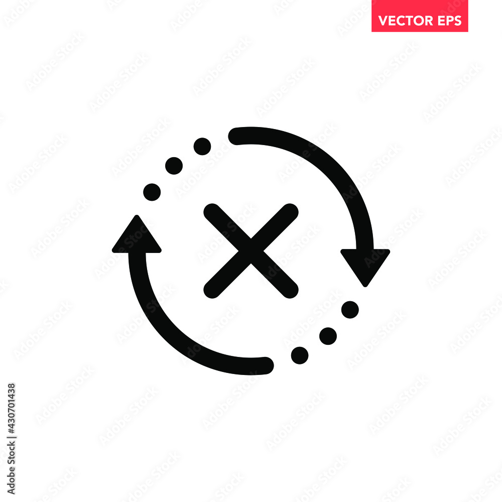 Black round check sync disapproved icon, simple failed rotating spin ...