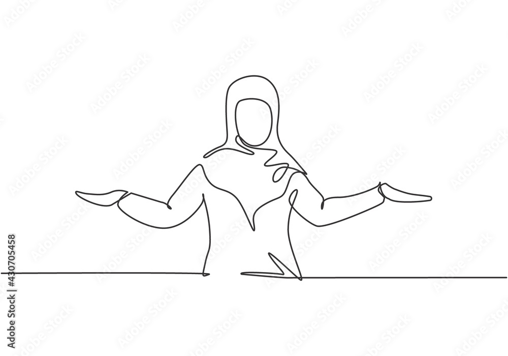 Single one line drawing of young Arabian business woman stretched out ...