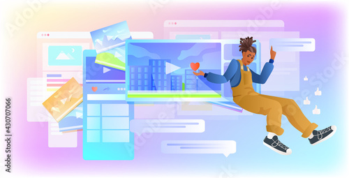 woman using online dating service app social media network chat bubble communication concept