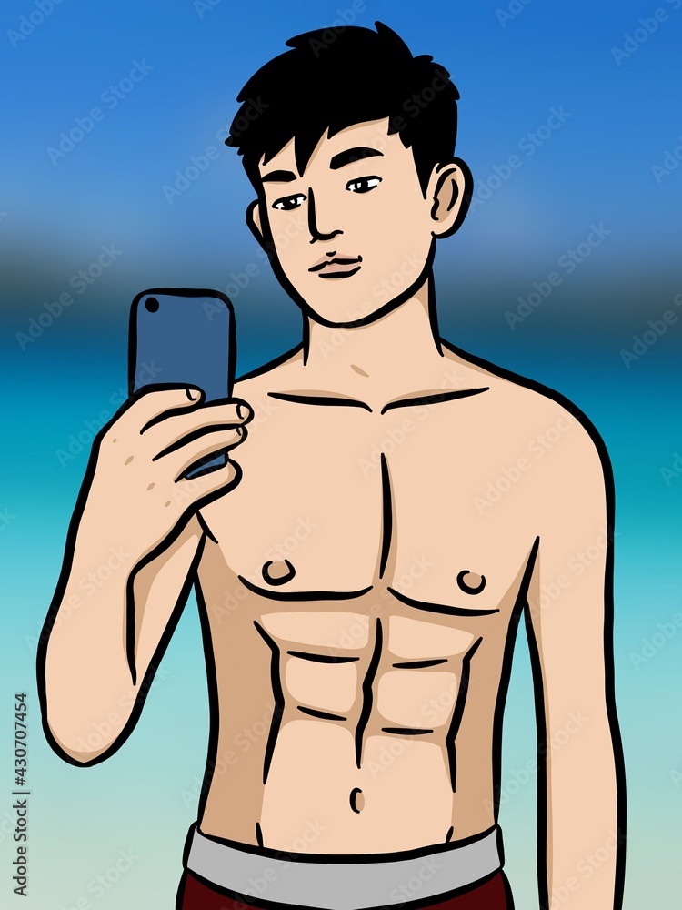 Fototapeta premium cartoon cute man on blue background