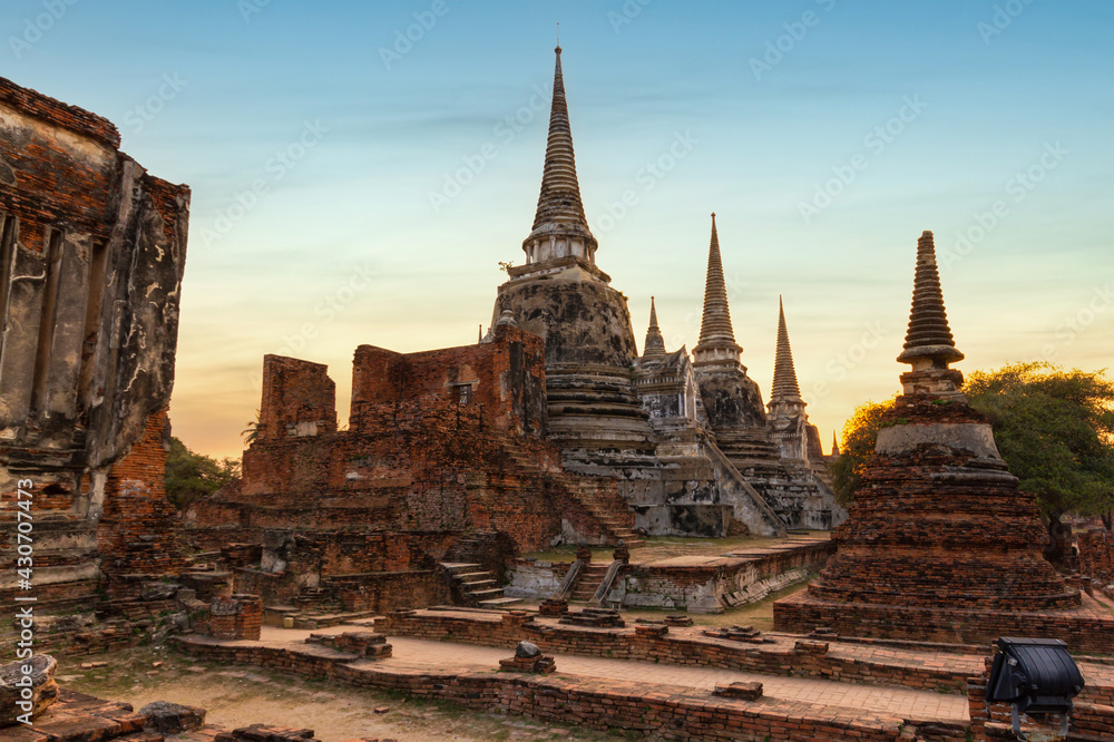 The ancient ruins of Wat Phra Si Sanphet temple in Ayutthaya Historical Park, Ayutthaya