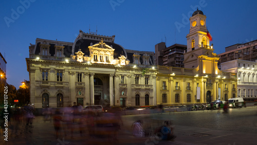 Evening view of Armory Square (Plaza de Armas) in center of capital of Chile. Santiago, Chile