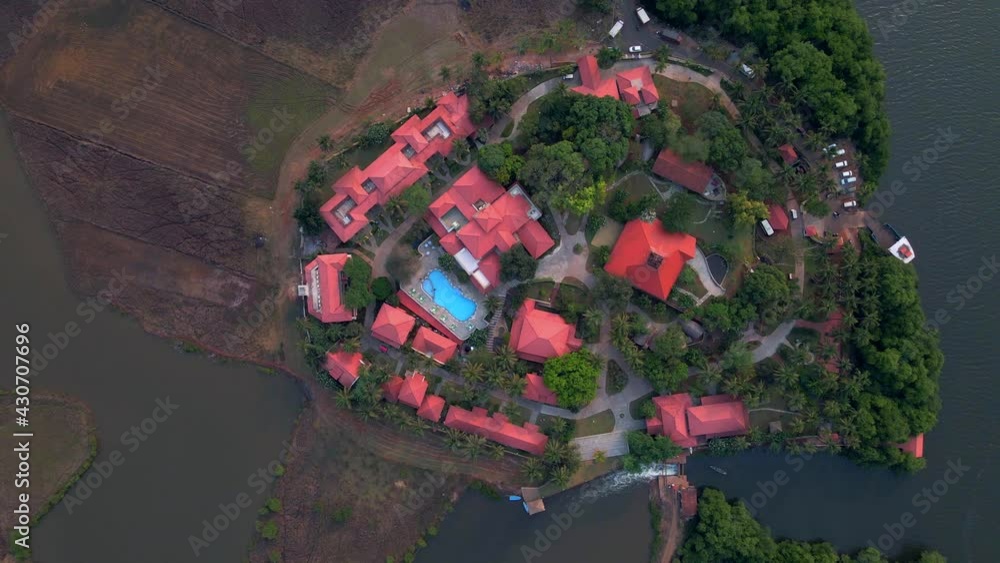 goa divar island drone passing from coconut trees vacation Mercure Goa ...