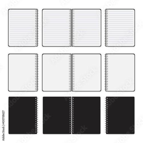 Book cover for paper design. Realistic book cover. notebook mockup isolated. Ruled notepads. Vector illustration. Stock image. EPS 10.
