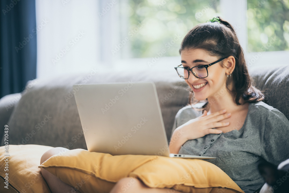 person woman using technology computer to video call from home, business communication with laptop and internet to working and meeting online, remote conference to office person woman using technology computer to video call from home, business communication with laptop and internet to working and meeting online, remote conference to office