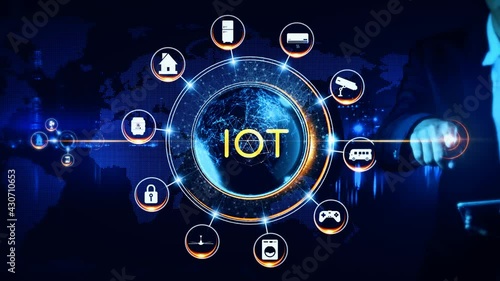 Wallpaper Mural IOT Icon Rotating wheel Concept Rotating wheel with icon surrounded by city and world map Center and spoke Concept Torontodigital.ca