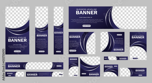 Set of Creative Web Banners of Standard Size with a Place for Photos. Business Ad Banner. Vertical, Horizontal and Square Template. Vector Illustration EPS