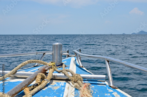 Metal pin and rack on head of boat in the sea