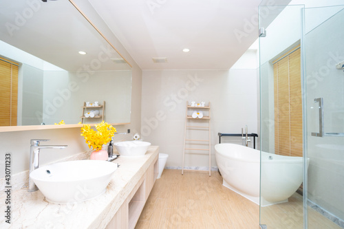 white bathtub in luxury bathroom