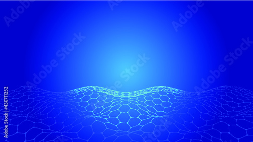 Dot-line links hexagonal honeycomb wave-like undulations with a techno sense of background