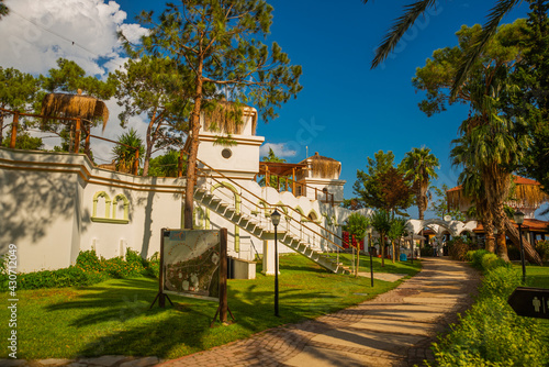 KEMER, TURKEY: View of the Qualista building in the Moonlight Park in Kemer near the beach. photo