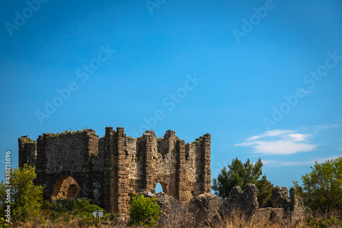 An antique ruined house  ruin city. Basilica  dating from the 3rd century AD  at Aspendos ancient site in Turkey.