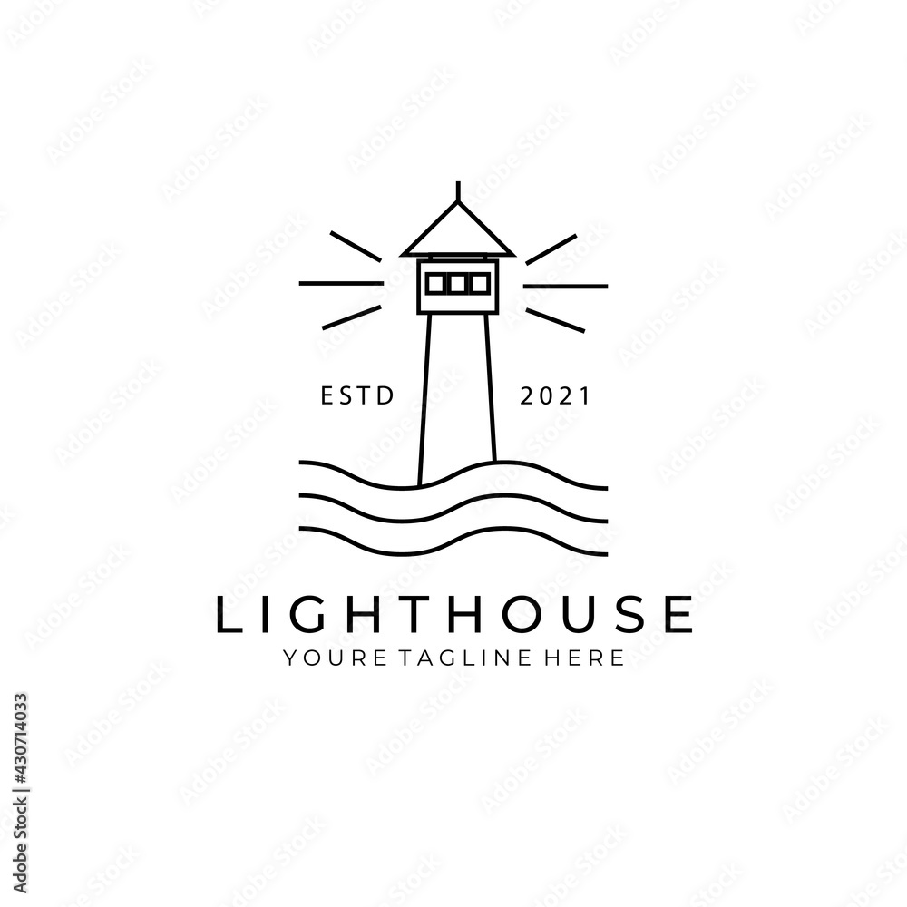light house logo line art vector illustration design