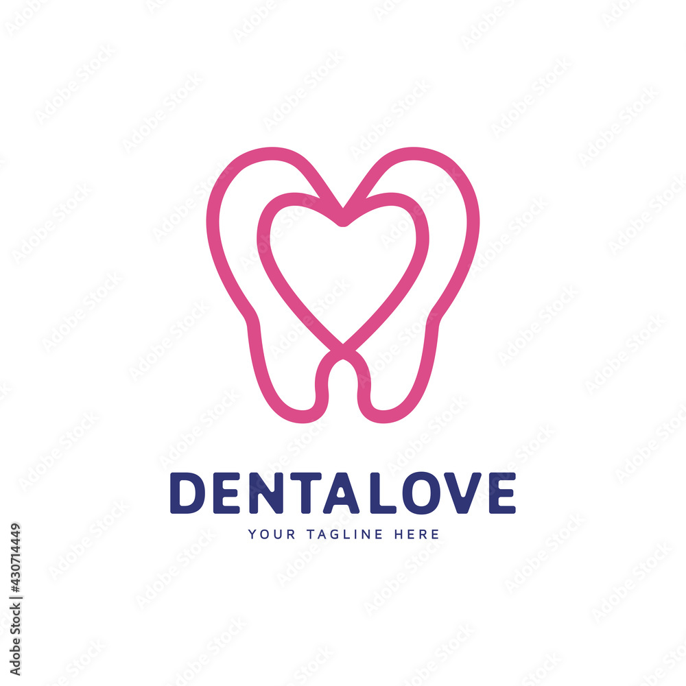 Dental care icon with line art style logo design