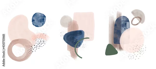 Panel kuchenny z motywem Abstract art set pink blue watercolor illustration Geometric