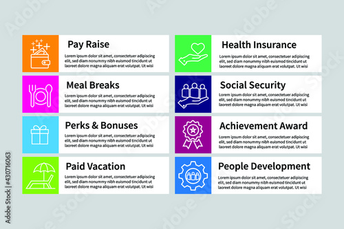 Employee Benefits Infographic Icon Set.