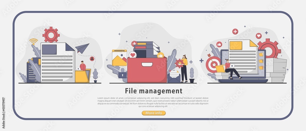 IllustrSet of ation File management landing page concept. Concept of file management system. Modern flat style design vector illustration. IllustrSet of ation File management landing page concept. Concept of file management system. Modern flat style design vector illustration.