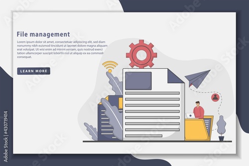 Illustration File management landing page concept. Concept of file management system. Modern flat style design vector illustration.