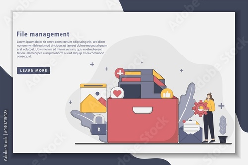 Illustration File management landing page concept. Concept of file management system. Modern flat style design vector illustration.