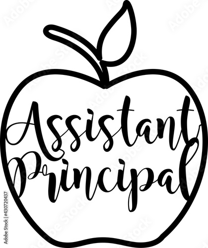Assistant principal. Apple mandala sign. Back to school. Assistant principal. Apple mandala sign. Back to school. Apple teacher gift design. Iron on, last minute gift present decoration. 