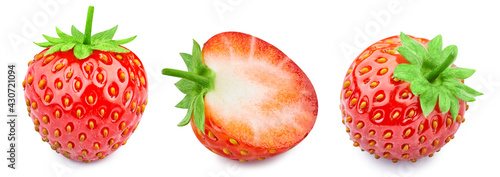 Fototapeta Naklejka Na Ścianę i Meble -  Collection strawberry fruit with green leaf and slice isolated