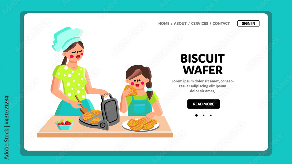 Biscuit Wafer Cooking Mother With Daughter Vector. Woman With Child Cooking And Baking Biscuit Wafer On Kitchen With Electronic Bakery Device. Characters Cook Cakes Web Flat Cartoon Illustration Biscuit Wafer Cooking Mother With Daughter Vector. Woman With Child Cooking And Baking Biscuit Wafer On Kitchen With Electronic Bakery Device. Characters Cook Cakes Web Flat Cartoon Illustration