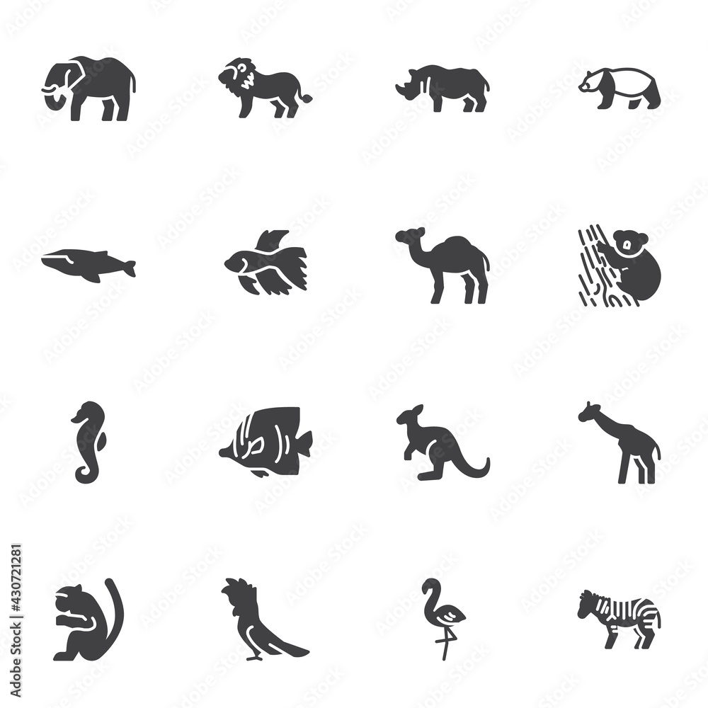 Fototapeta premium Wild animal vector icons set