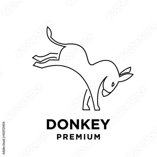 simple black line Donkey vector logo icon template character illustration design isolated background