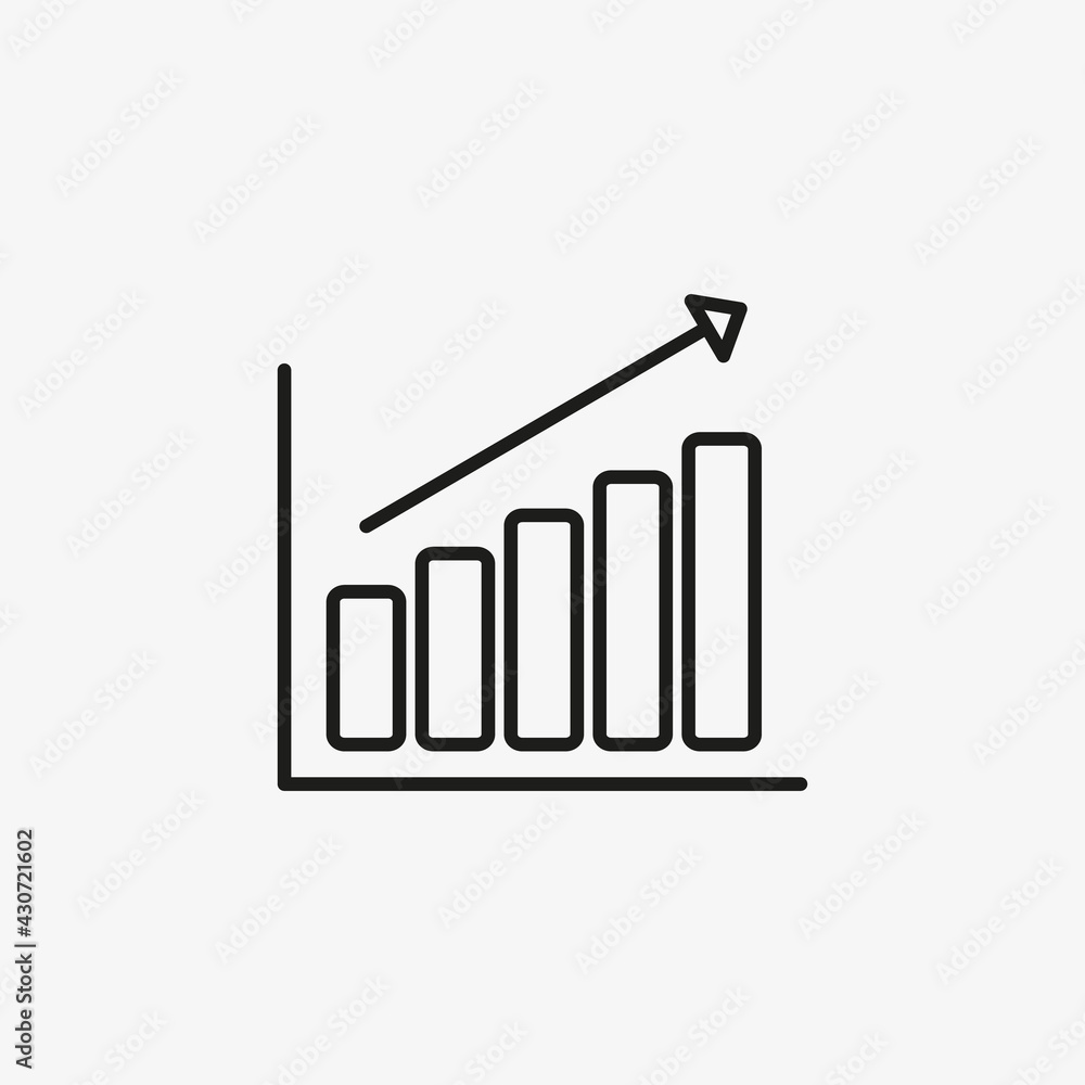 Growing bars graphic icon with rising arrow. Up trend, increasing profit, price symbol. Growing bars graphic icon with rising arrow. Up trend, increasing profit, price symbol.