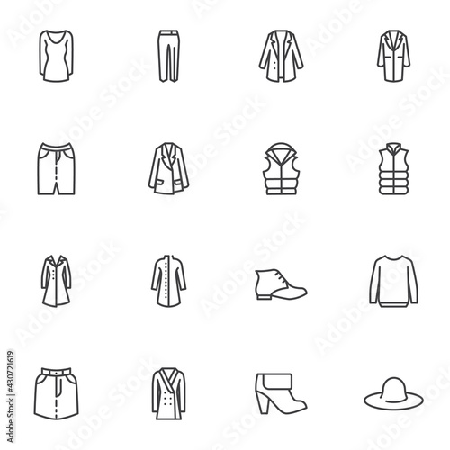 Women s Clothes line icons set