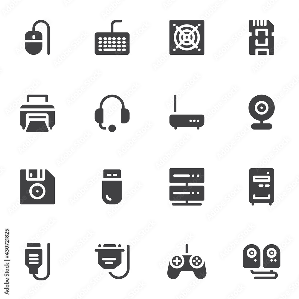 Computer components vector icons set Computer components vector icons set