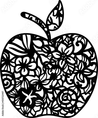 Apple mandala sign. Back to school. Apple teacher gift design. Iron on, last minute gift present decoration. 