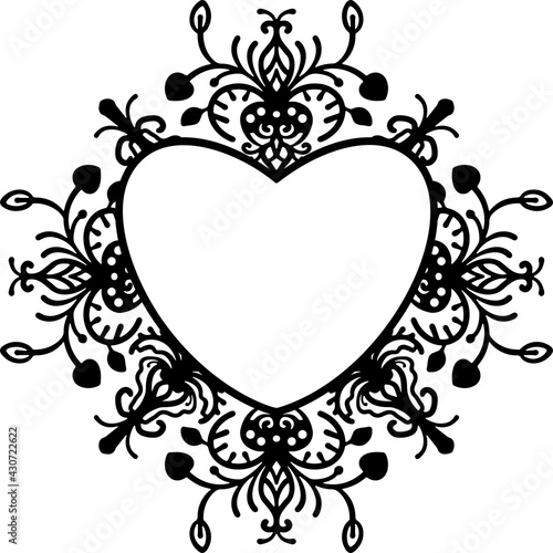 Heart vector monogram. Frame. Paper or laser cut template. Valentine card, wedding invitation. For names, your text. Decorative symbol of the holiday. Plotter cutting, T-shirt printing, carving.