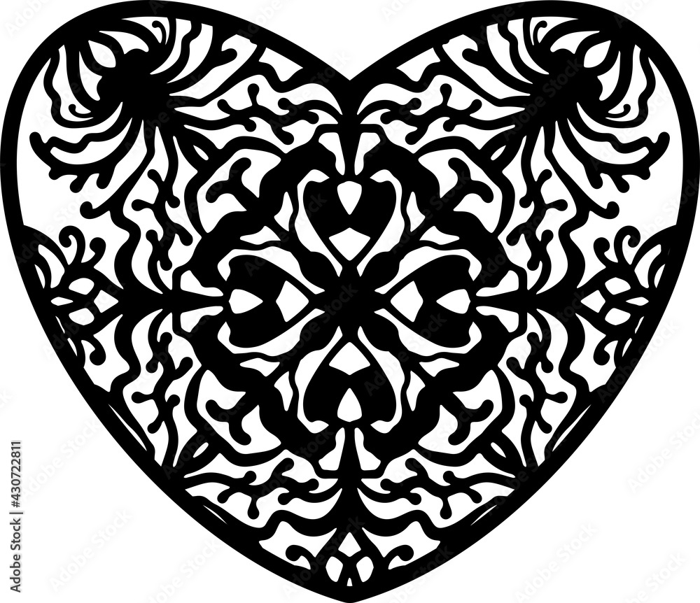 Fototapeta premium Heart vector mandala. Paper or laser cut template. Valentine card, wedding invitation. For names, your text. Decorative symbol of the holiday. Plotter cutting, T-shirt printing, carving.