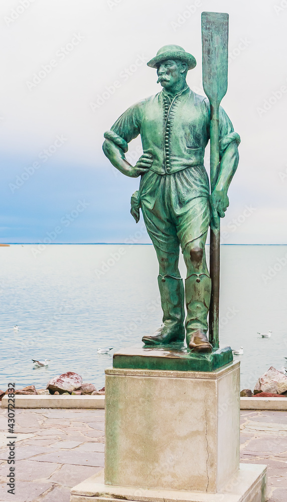 Rowing man sculpture in Balatonfured at Lake Balaton, Hungary