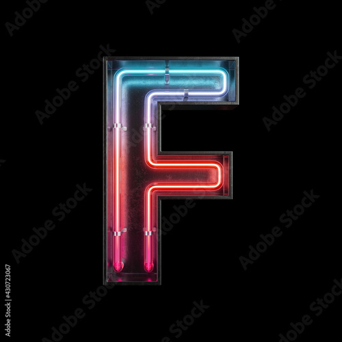 Neon Light Alphabet F with clipping path. photo
