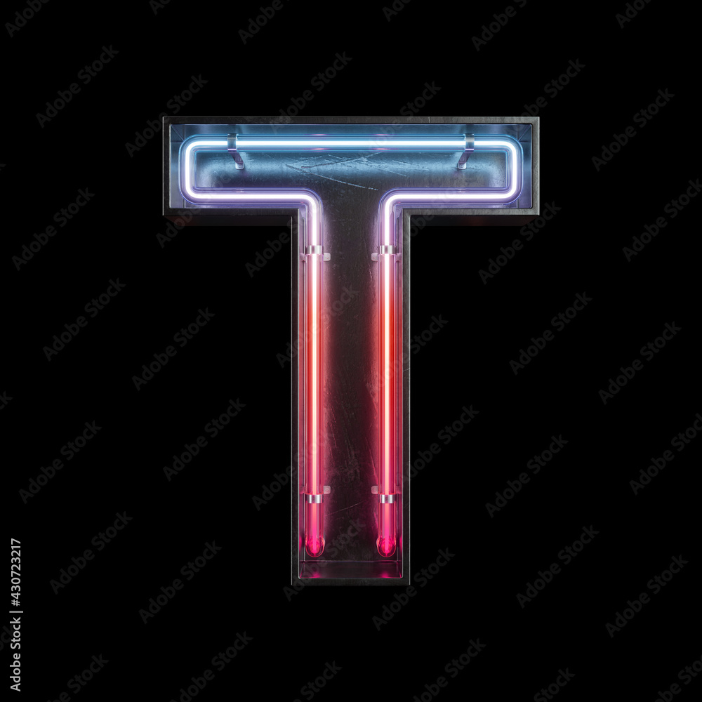 Neon Light Alphabet T with clipping path - obrazy, fototapety, plakaty 