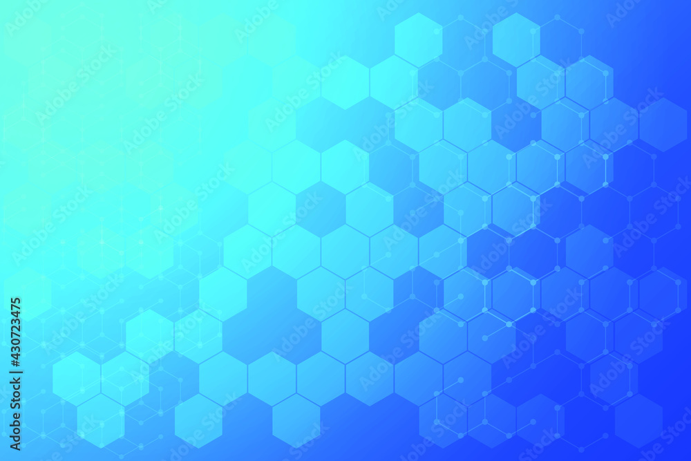 Abstract Light Blue on hexagonal background with hexagon line and dot background. Medical technology template for presentation in hospital. Blank space and clean background of chemical. Abstract Light Blue on hexagonal background with hexagon line and dot background. Medical technology template for presentation in hospital. Blank space and clean background of chemical.