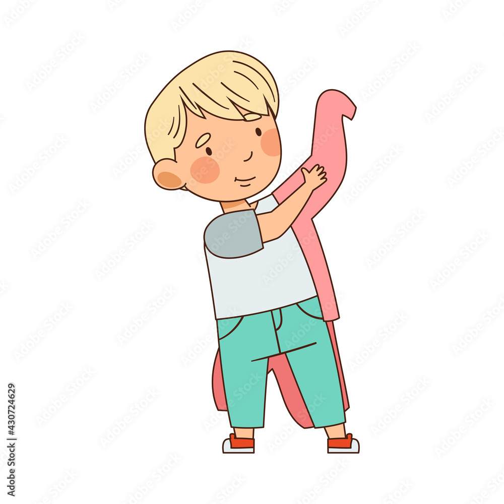 Little Boy in Kindergarden Dressing Himself Putting on Jacket Vector Illustration Little Boy in Kindergarden Dressing Himself Putting on Jacket Vector Illustration