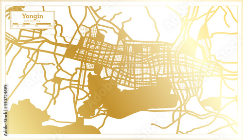 Yongin South Korea City Map in Retro Style in Golden Color. Outline Map.