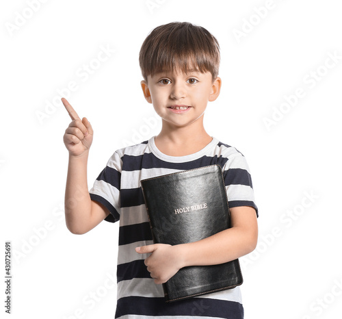 Little boy with Bible point...
