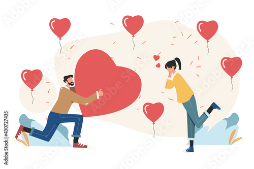 Holiday Valentine's Day, communication and acquaintance, couple in love and hearts