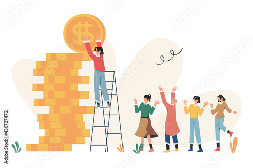 Man seeks up the stairs, achieving the goal, path to success is motivation, career advancement