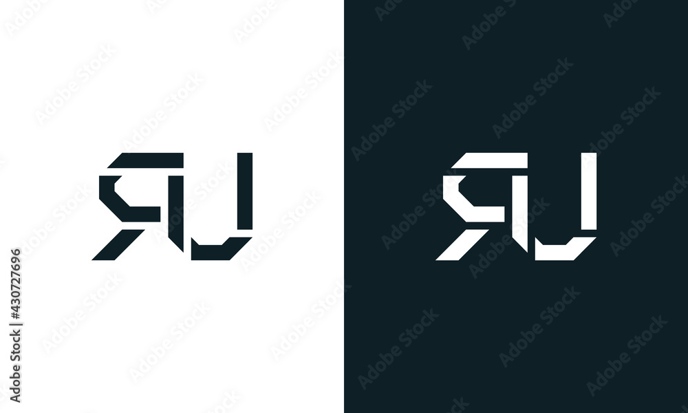 Creative minimal abstract letter RU logo.