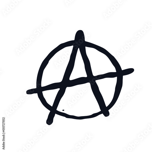 Anarchy symbol doodle logo icon sign Hand drawn brush ink sketch Letter A human rights emblem Painted protest style design Fashion print clothes apparel greeting invitation card cover flyer banner