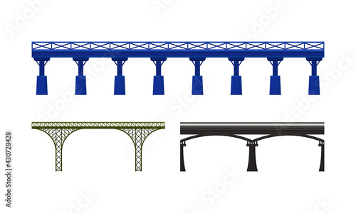Straight Bridges Made of Metal with Baluster Vector Set
