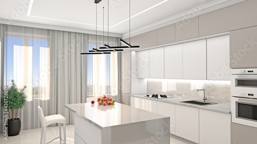 Interior of modern kitchen 3D-rendering