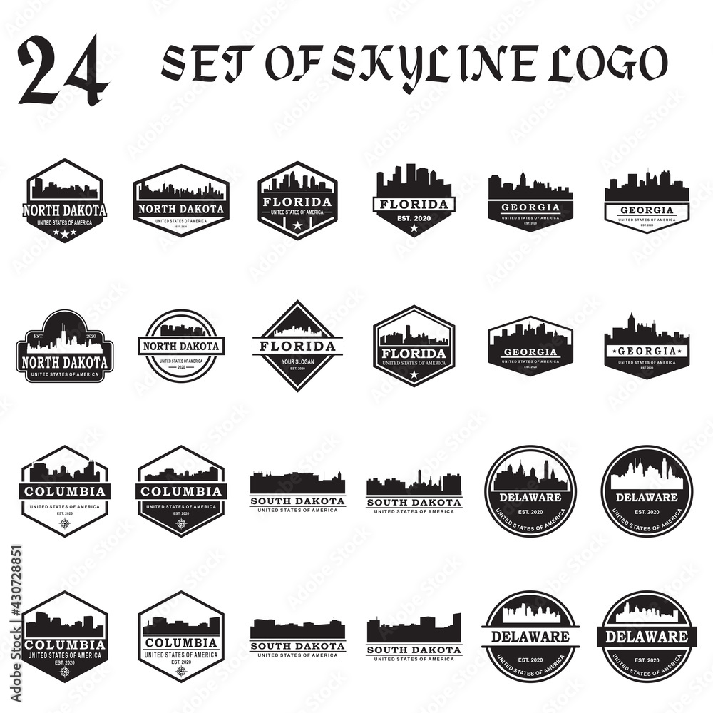 Obraz premium Set of skyline silhouette vector , Set of skyscraper silhouette logo