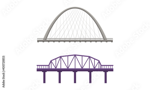 Straight Bridges Made of Metal with Baluster Vector Set