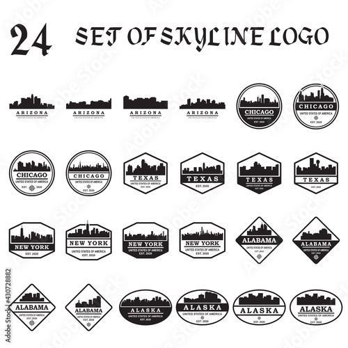 Set of skyline silhouette vector , Set of skyscraper silhouette logo